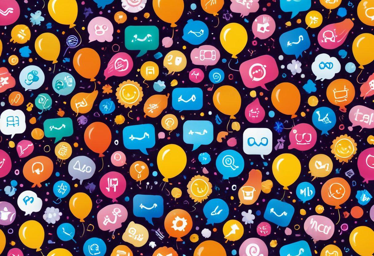 A vibrant collage of various mobile application icons representing fun and happiness, such as games, social media, music, and fitness. The background should be a cheerful gradient of warm colors, evoking a sense of joy and excitement. Include playful elements like balloons, confetti, and smiley faces subtly integrated within the design. This should be an engaging and energetic visual, appealing to a wide audience. vector art. vibrant colors.